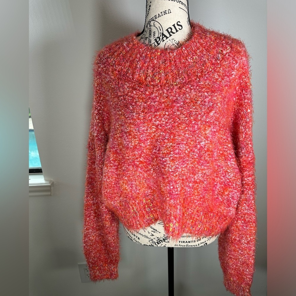 NWT Free People Stardust Pullover Sweater L Red Fuzzy Cropped Mock Neck Cozy Boh - Picture 5 of 11